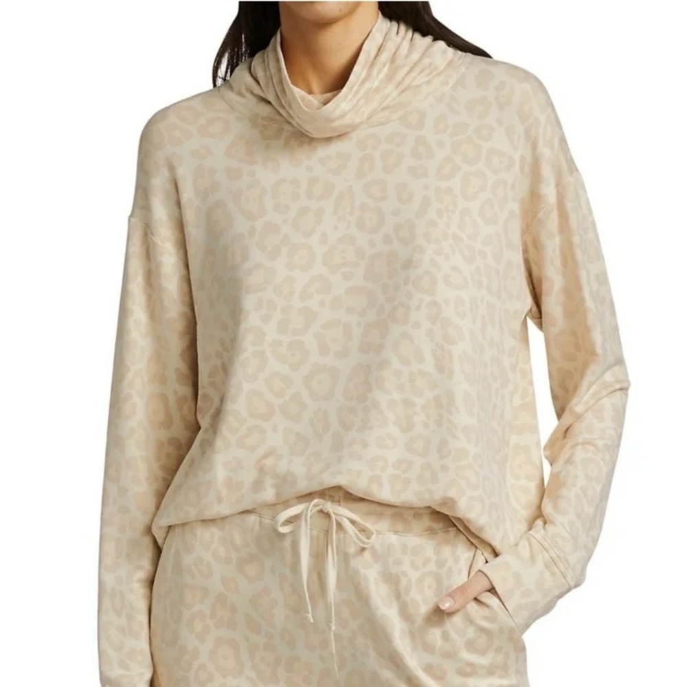Splendid Beige Leopard Cowl Neck Top